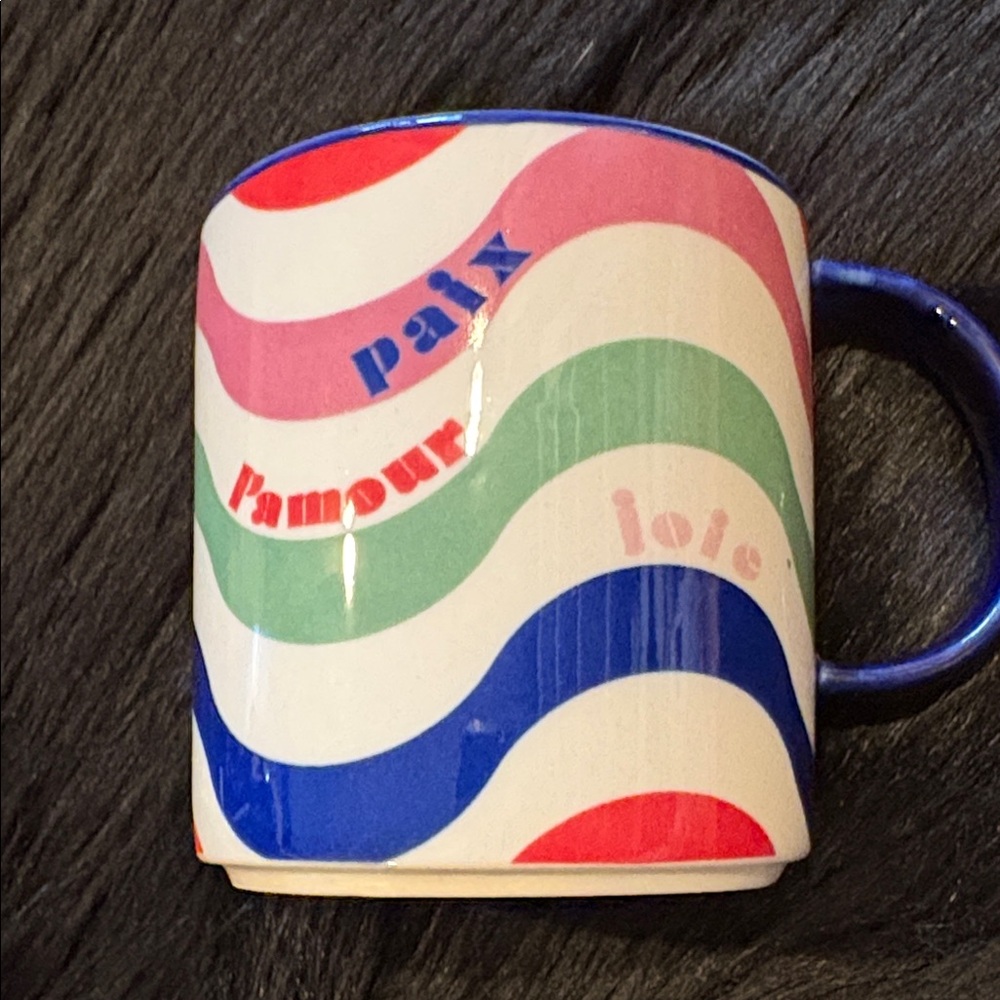 Maeve by Anthropologie  Paix, l’amour & joie Striped coffee mug